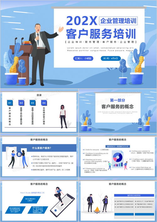 藍色簡約扁平化公司管理服務(wù)客戶服務(wù)管理培訓(xùn)PPT模板